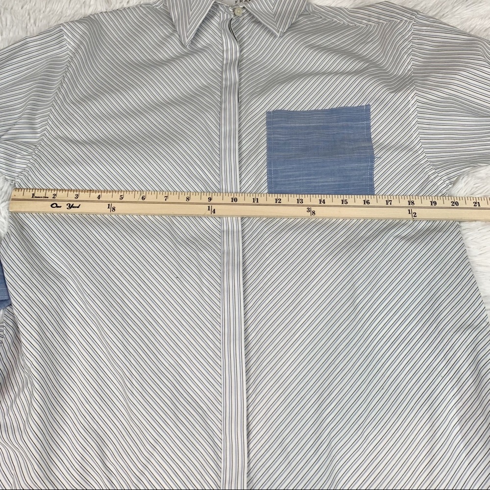 Frame contrast striped wrapped tie waist shirt dress button up pocket - Picture 7 of 12